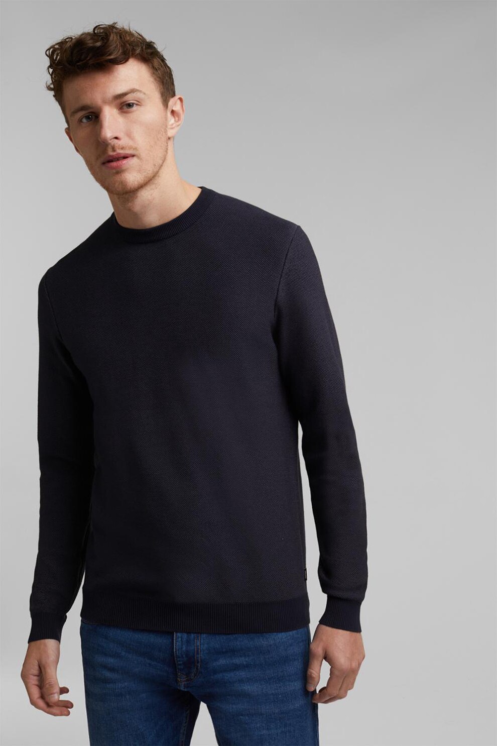 Esprit, Pulover tricotat fin cu decolteu la baza gatului, Bleumarin inchis, S