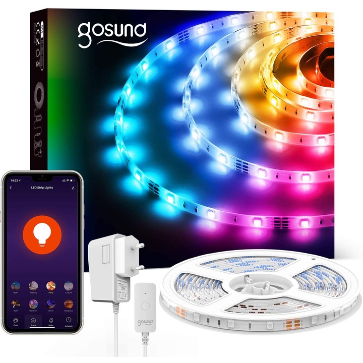 Banda LED RGB inteligenta NiteBird SL3 Wi-Fi, 16W, senzor muzica, lumina colorata, 10 m, compatibil Alexa/Google Assistant