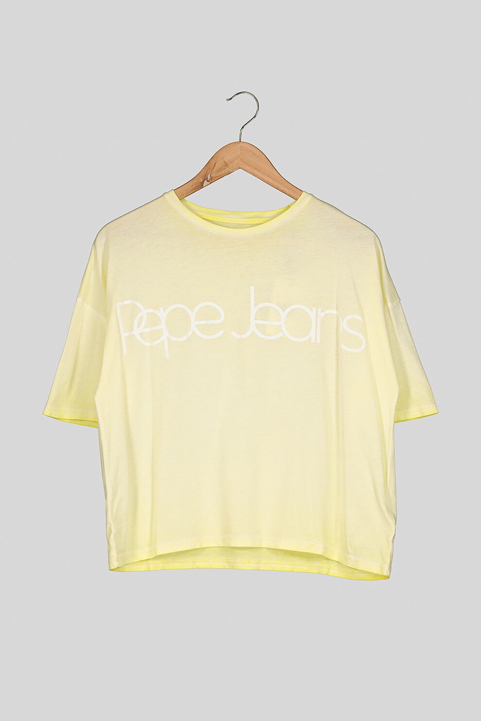 Pepe Jeans London, Tricou din amestec de modal cu maneci cazute, Galben pai