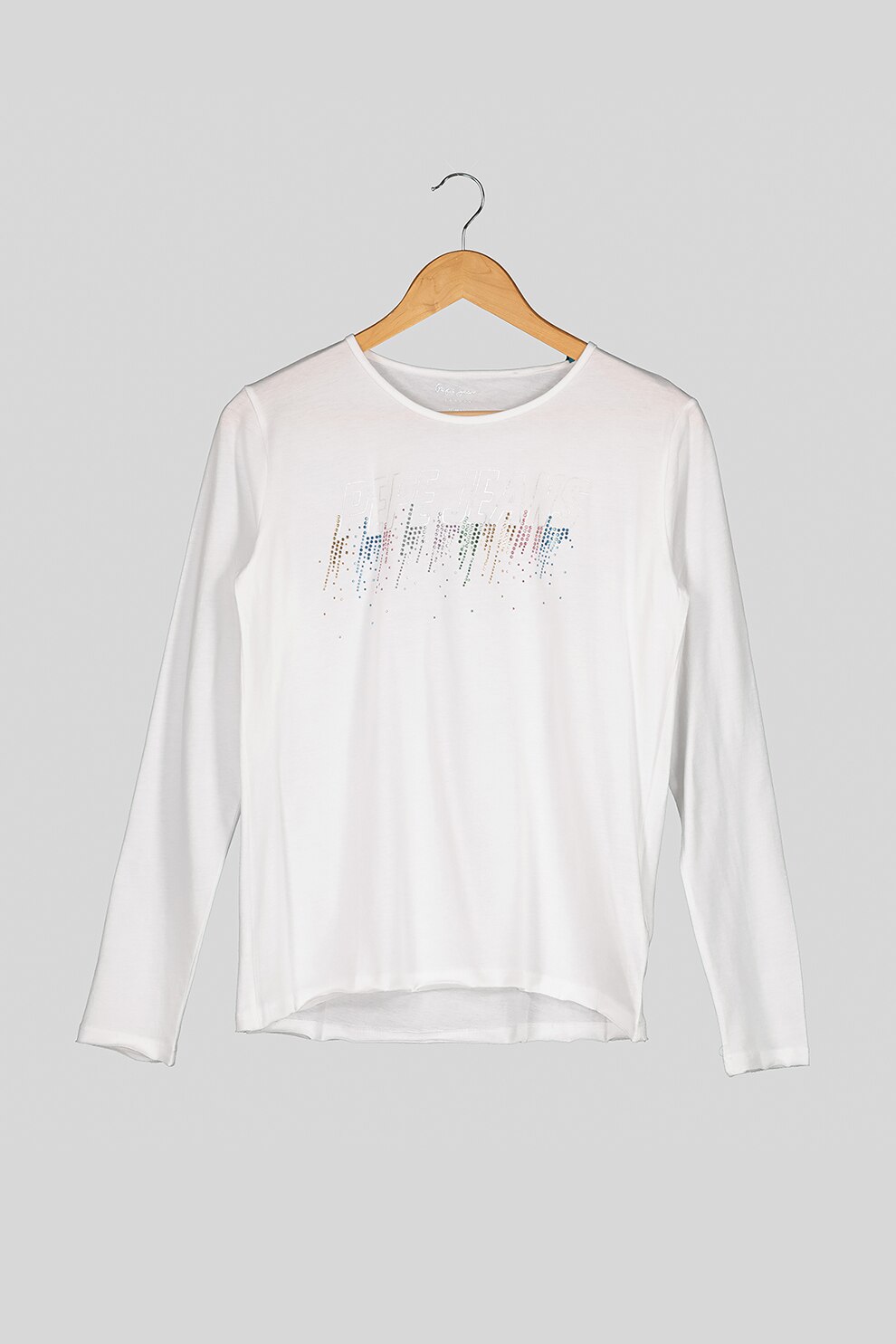 Pepe Jeans London, Bluza de bumbac cu imprimeu si strasuri, Alb, 105 CM