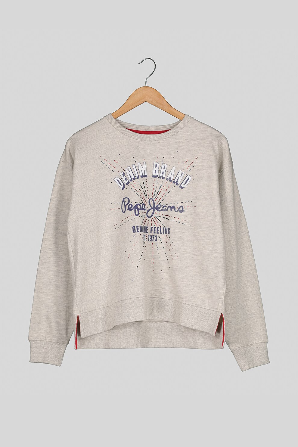 Pepe Jeans London, Bluza sport cu imprimeu si terminatie asimetrica, Gri deschis melange, 128 CM