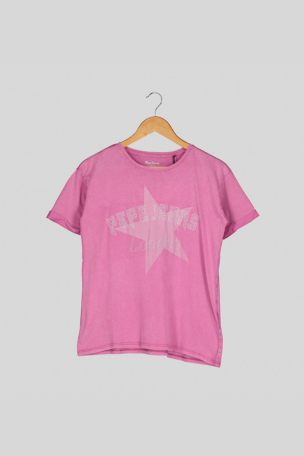 Pepe Jeans London, Tricou de bumbac cu stea si logo, Roz