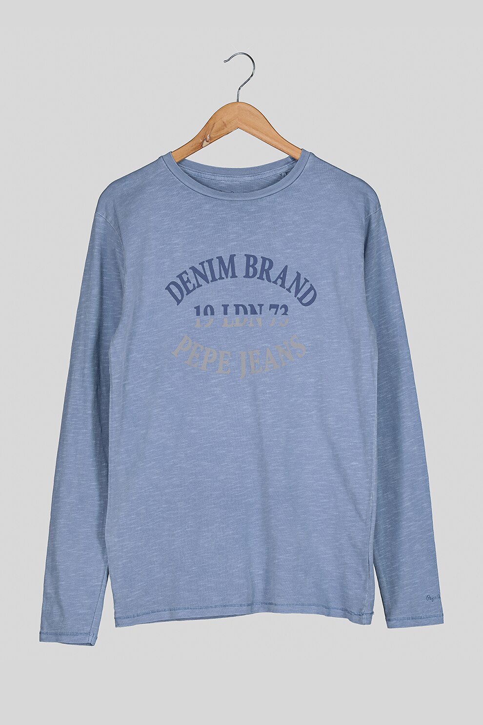 Pepe Jeans London, Bluza cu decolteu la baza gatului si imprimeu logo Bobby, Albastru prafuit/Bleumarin, 105 CM