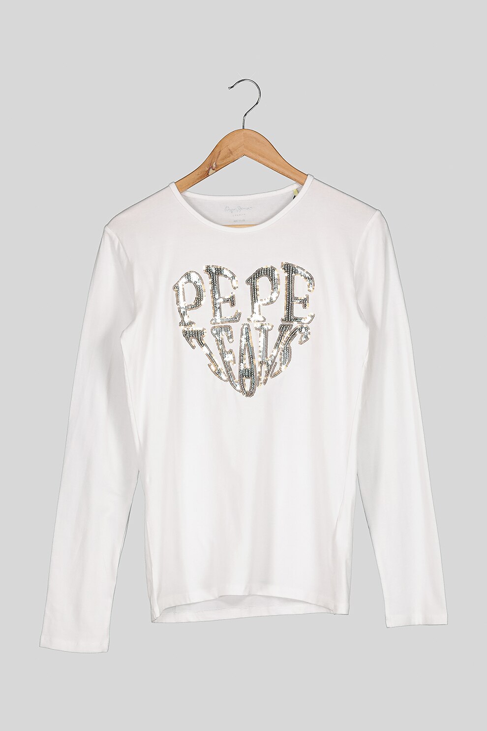 Pepe Jeans London, Bluza cu logo, Alb/Argintiu/Auriu, 105 CM