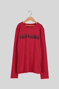 Pepe Jeans London, Bluza din amestec de bumbac cu logo, Rosu Pepe Jeans London, Bluza din amestec de bumbac cu logo, Rosu