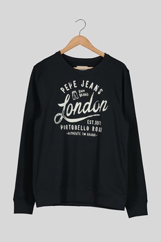 Pepe Jeans London, Bluza sport de bumbac cu imprimeu logo, Negru/Crem, 105 CM Pepe Jeans London, Bluza sport de bumbac cu imprimeu logo, Negru/Crem, 105 CM