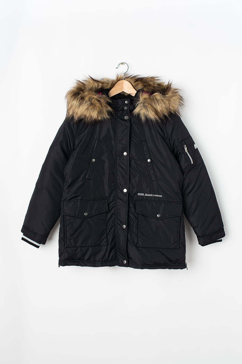 Pepe Jeans London, Geaca cu gluga detasabila Florence, Negru, 182 CM