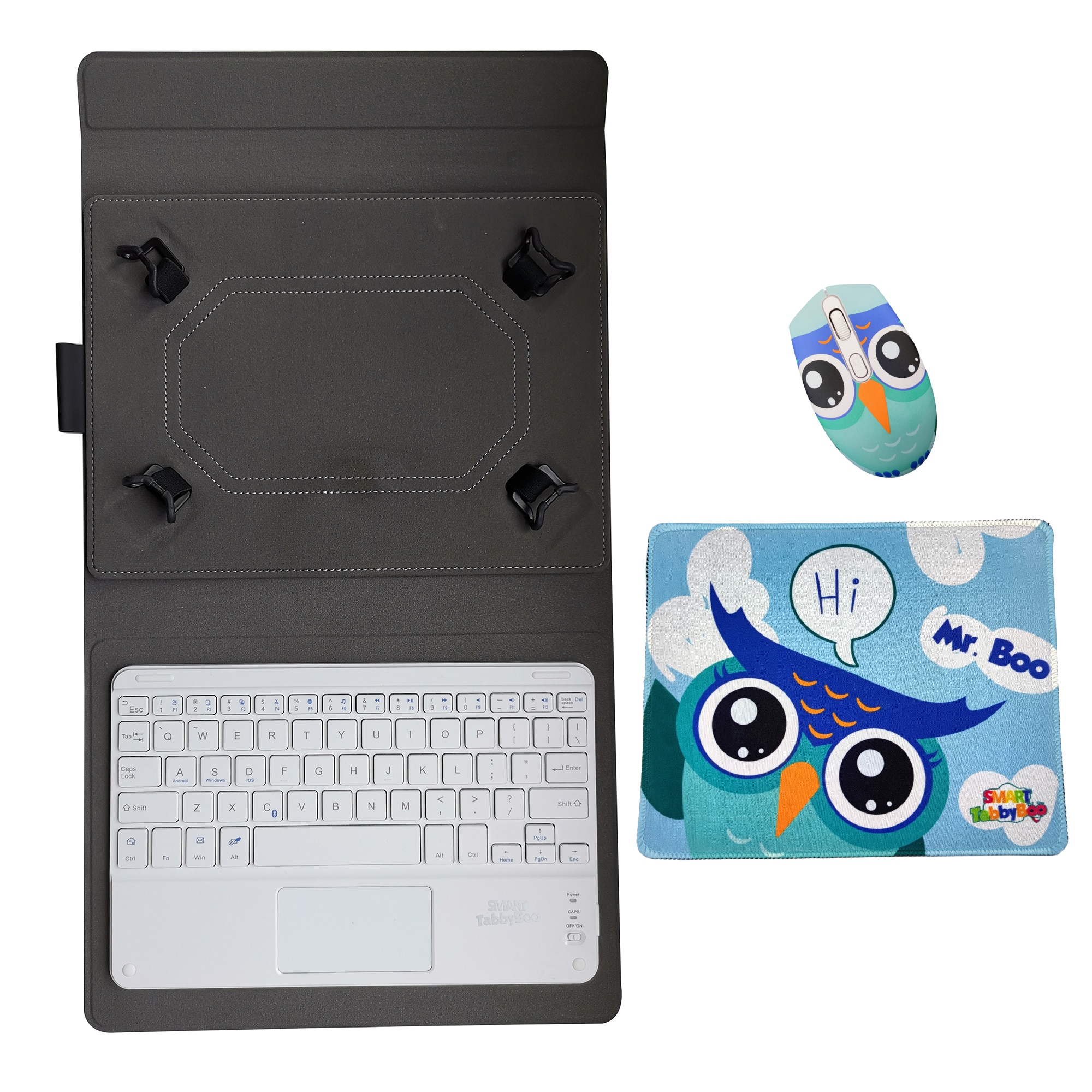 onion grandmother Handwriting Kit tastatura tableta SMART TabbyBoo® tip carte cu mouse si mousepad Mr.Boo  pentru tablete de la 8 la 10.1 inch Bluetooth - tastatura alba - eMAG.ro
