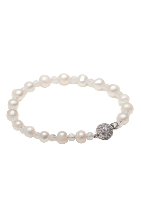 Bratara pure quartz, white pearls