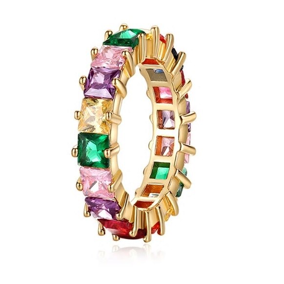 Inel model tennis cu cristale Zirconiu multicolor, marimea 52-54, din aliaj Auriu