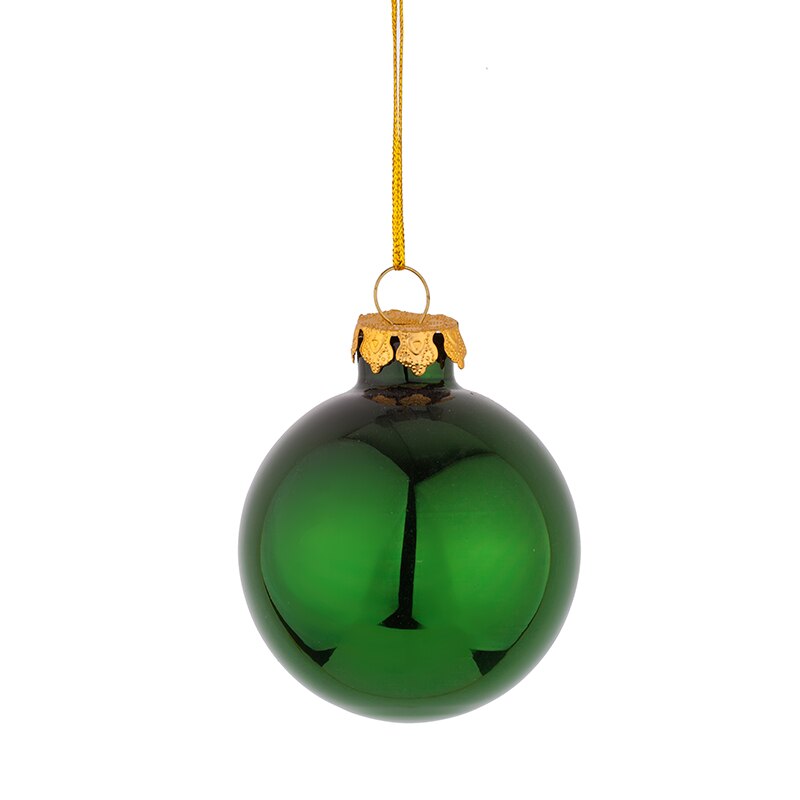 Glob brad Craciun verde cu luciu, sticla D 6 cm