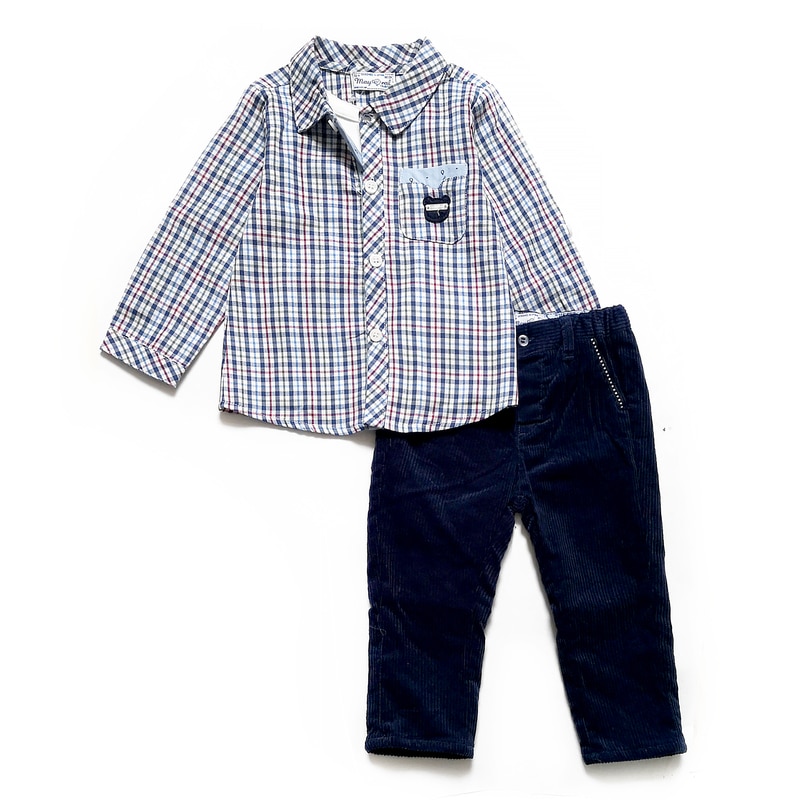 Compleu, Mayoral, camasa si pantaloni, bleumarin/gri, bebe baiat, 6-9 luni