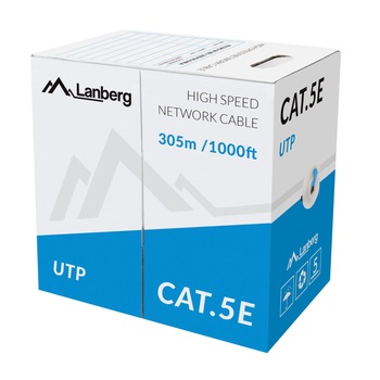 Rola cablu UTP, Lanberg 42761, cat.5e, lungime 305m, AWG 24, 100 MHz, solid CCA, ethernet, albastra Rola cablu UTP, Lanberg 42761, cat.5e, lungime 305m, AWG 24, 100 MHz, solid CCA, ethernet, albastra