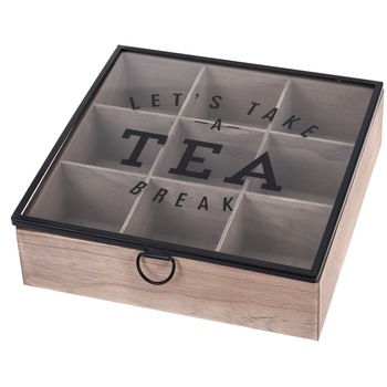 Cutie depozitare ceai din MDF 9 compartimente 24X24X7 cm Cutie depozitare ceai din MDF 9 compartimente 24X24X7 cm