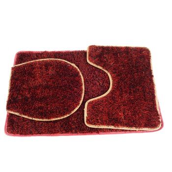 Set covor de baie alcatuit din 3 piese, cu fire lungi, 80 cm, bordo Set covor de baie alcatuit din 3 piese, cu fire lungi, 80 cm, bordo