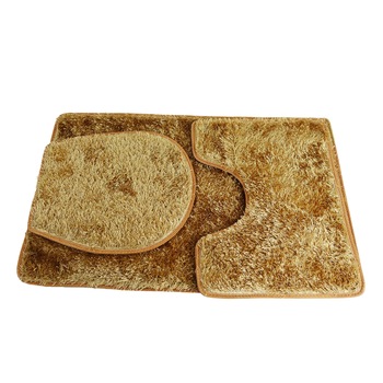 Set covor de baie alcatuit din 3 piese, cu fire lungi, 80 cm, maro deschis Set covor de baie alcatuit din 3 piese, cu fire lungi, 80 cm, maro deschis