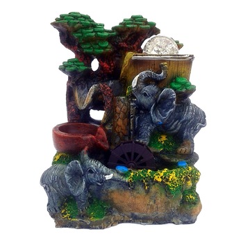 Fantana arteziana, cu buton On/off, 2 ulcioare, 1 elefanti cu bila si leduri, 30 cm, 363DX Fantana arteziana, cu buton On/off, 2 ulcioare, 1 elefanti cu bila si leduri, 30 cm, 363DX