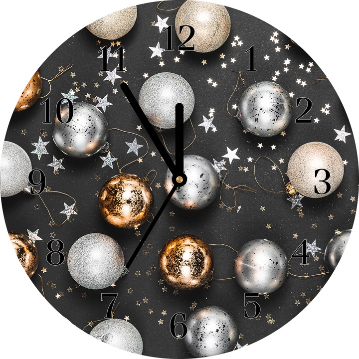 Ceas de perete. Tulup. sticla. model Ornamente de Craciun. 30cm