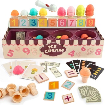Joc Montessori 3 in 1 Standul de inghetata, 87 piese Joc Montessori 3 in 1 Standul de inghetata, 87 piese