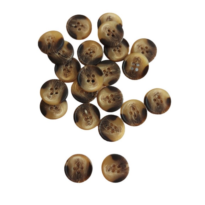 Set 10 buc Nasturi poliester MAT nuante degrade caramel ,ciocolata neagra si cafea cu lapte,cu rama decorativa iesita in relief 18 mm diametru L28 cu 4 gauri, ITALIKA