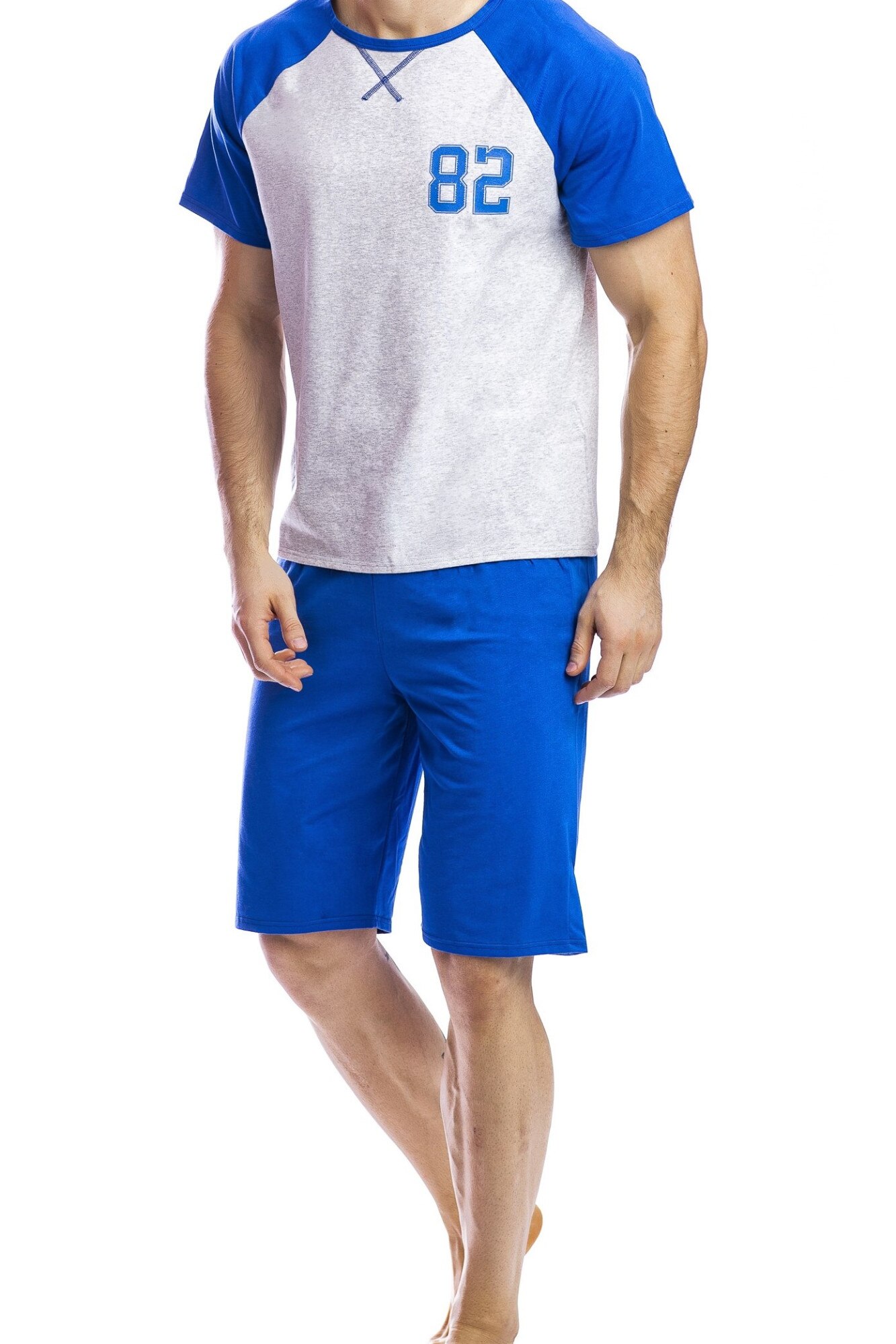 Pijama bumbac de barbati, de culoare albastru si gri, marimea S