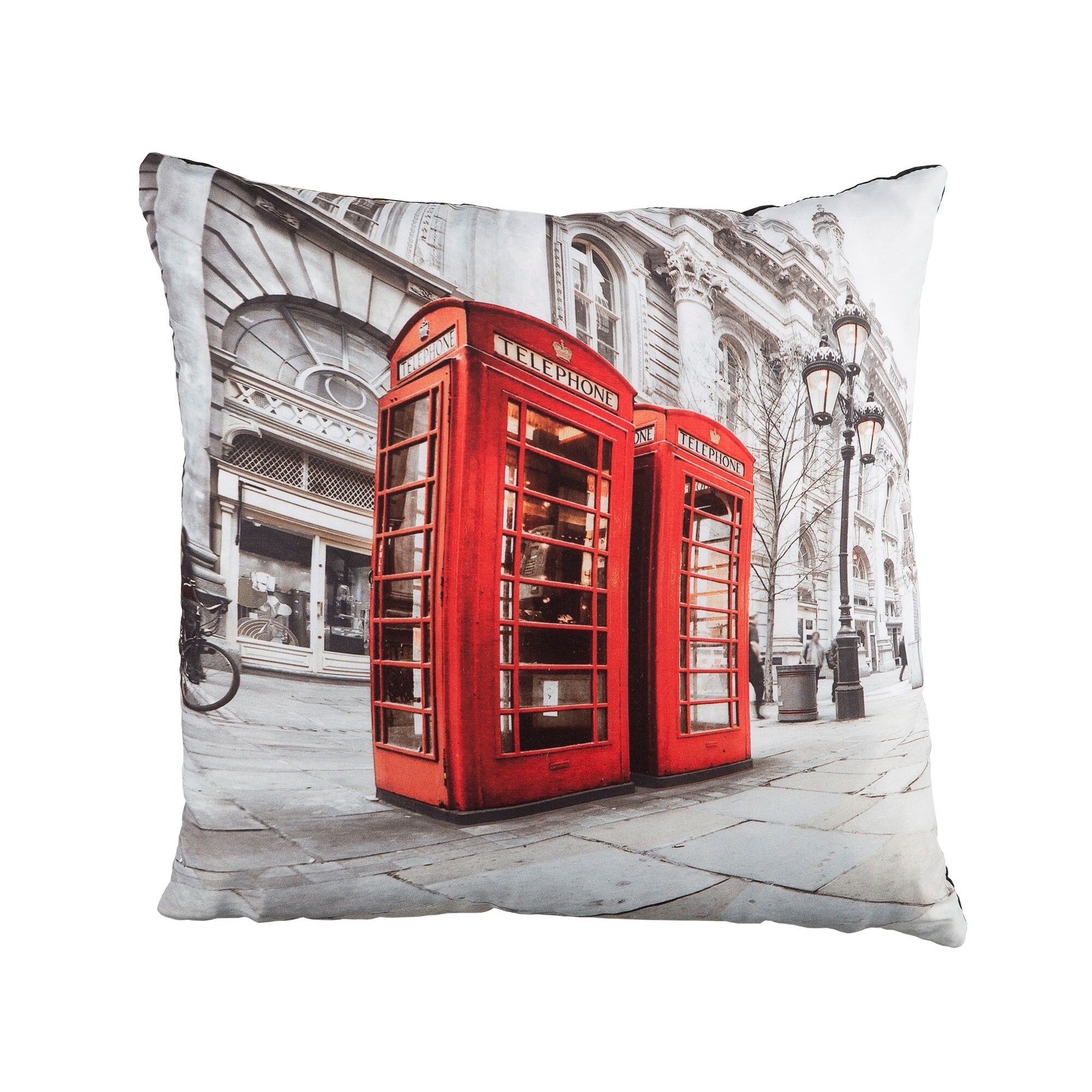 Perna decorativa cu model cabina telefonica din Londra,multicolora,dimensiune 40x40 cm