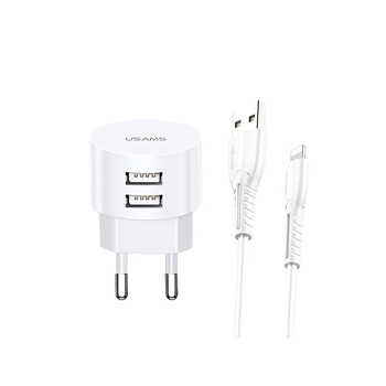 Incarcator Retea Usams 2.1a Rotund Cu Cablu Date Lightning, Alb - T20 Fast Charging Incarcator Retea Usams 2.1a Rotund Cu Cablu Date Lightning, Alb - T20 Fast Charging