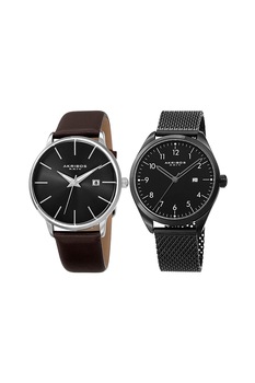 AKRIBOS XXIV, Set de ceasuri His&Hers, Negru/Argintiu AKRIBOS XXIV, Set de ceasuri His&Hers, Negru/Argintiu