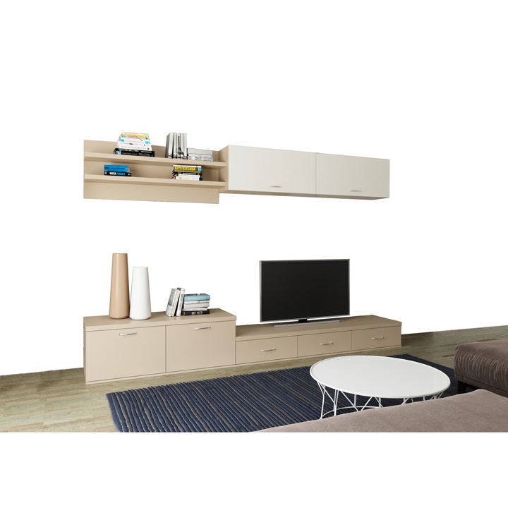 Set mobila living Z, Modern, 3 piese, Crem/Capucino, 300x45x180 cm