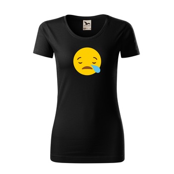 Tricou dama clasic, Malfini, Emoji Sleeping with a Tear, Negru, M Tricou dama clasic, Malfini, Emoji Sleeping with a Tear, Negru, M
