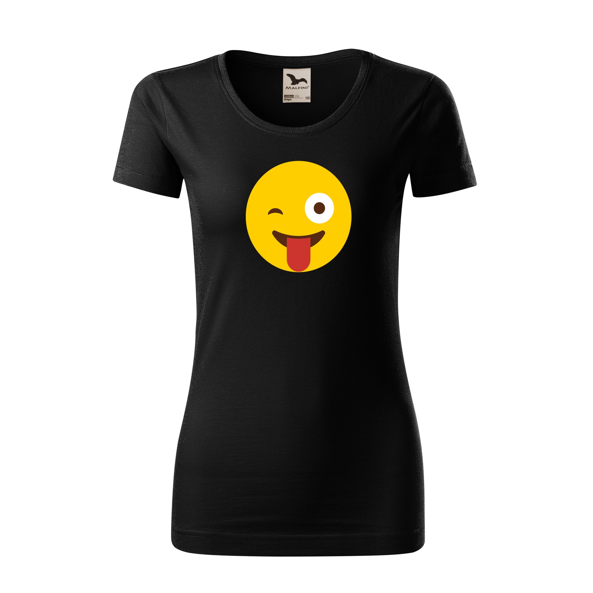 Tricou dama clasic, Malfini, Emoji Tongue Out, Negru, L