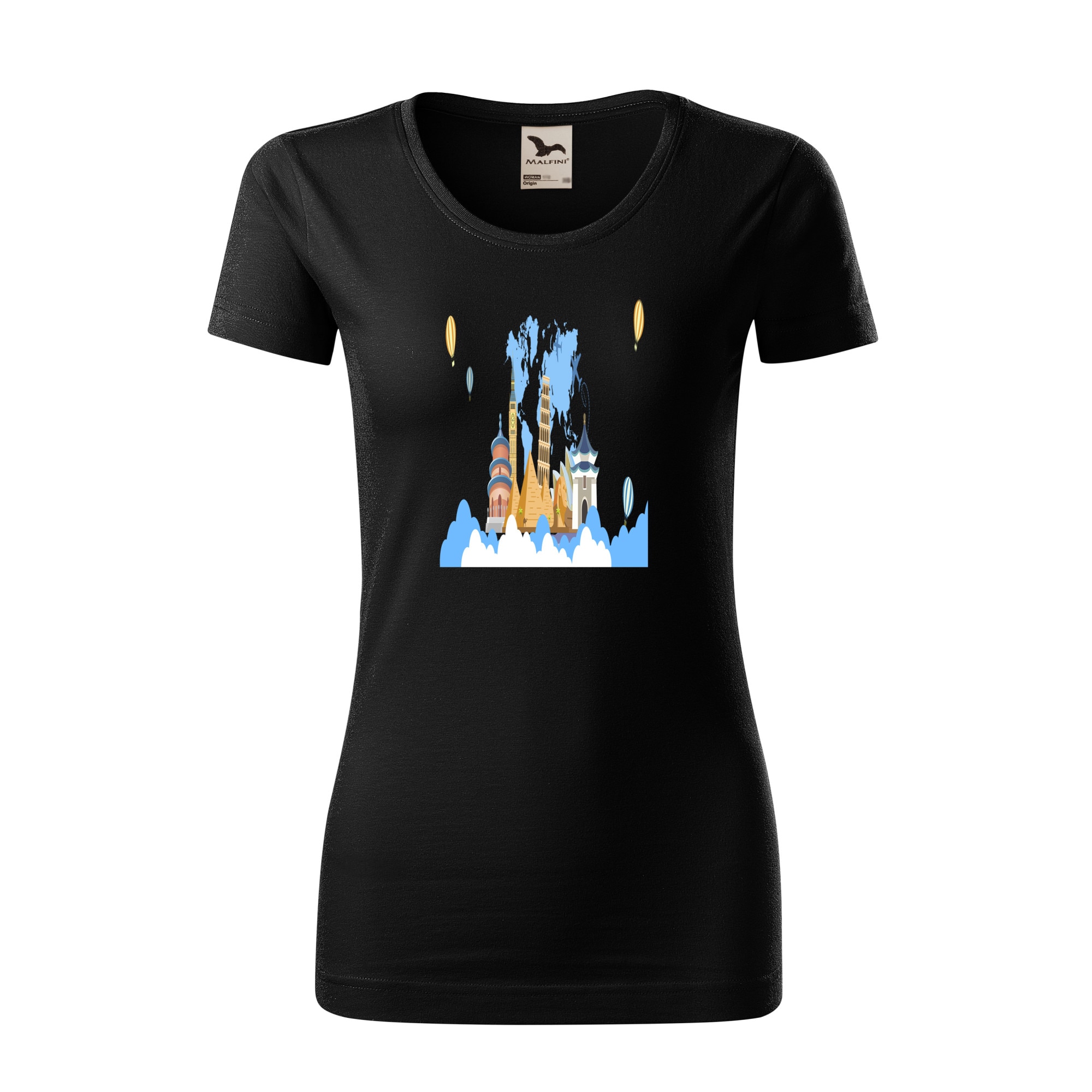 Tricou dama clasic, Malfini, See The World, Negru, L