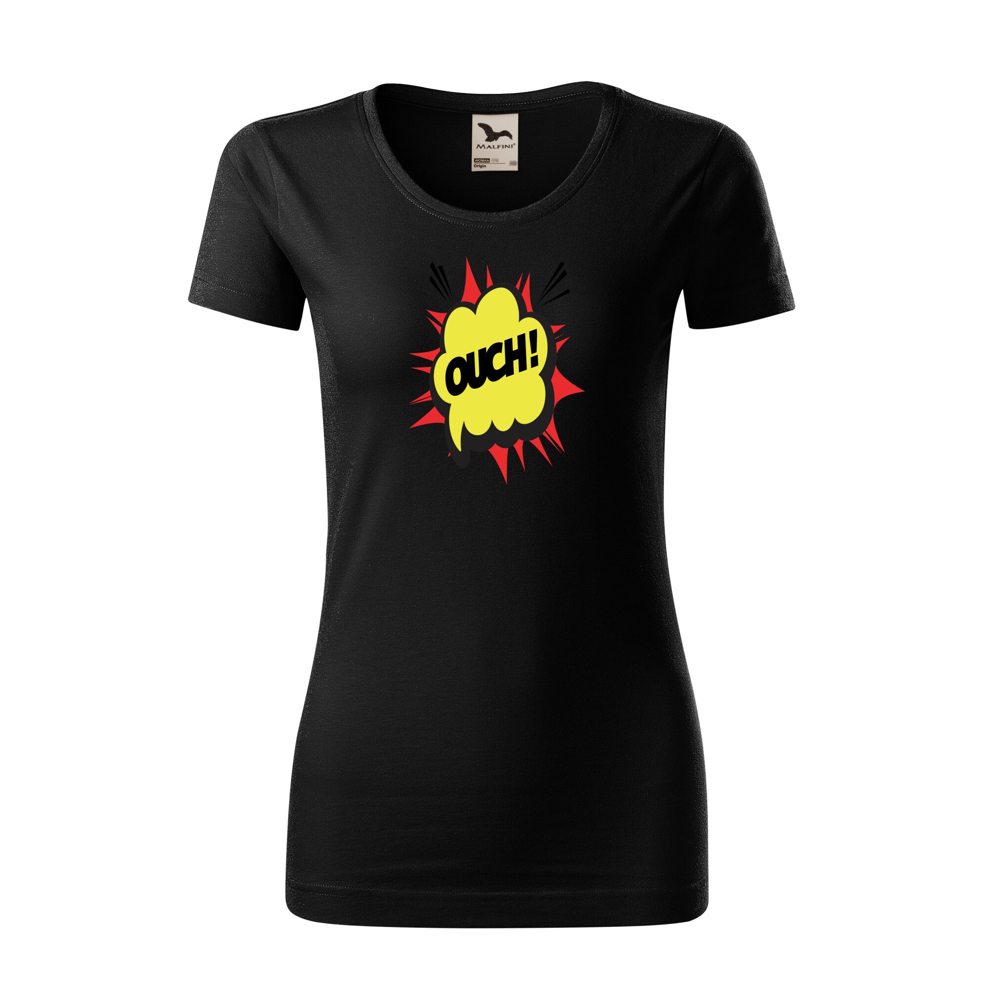 Tricou dama clasic, Malfini, Comic Ouch, Negru, M
