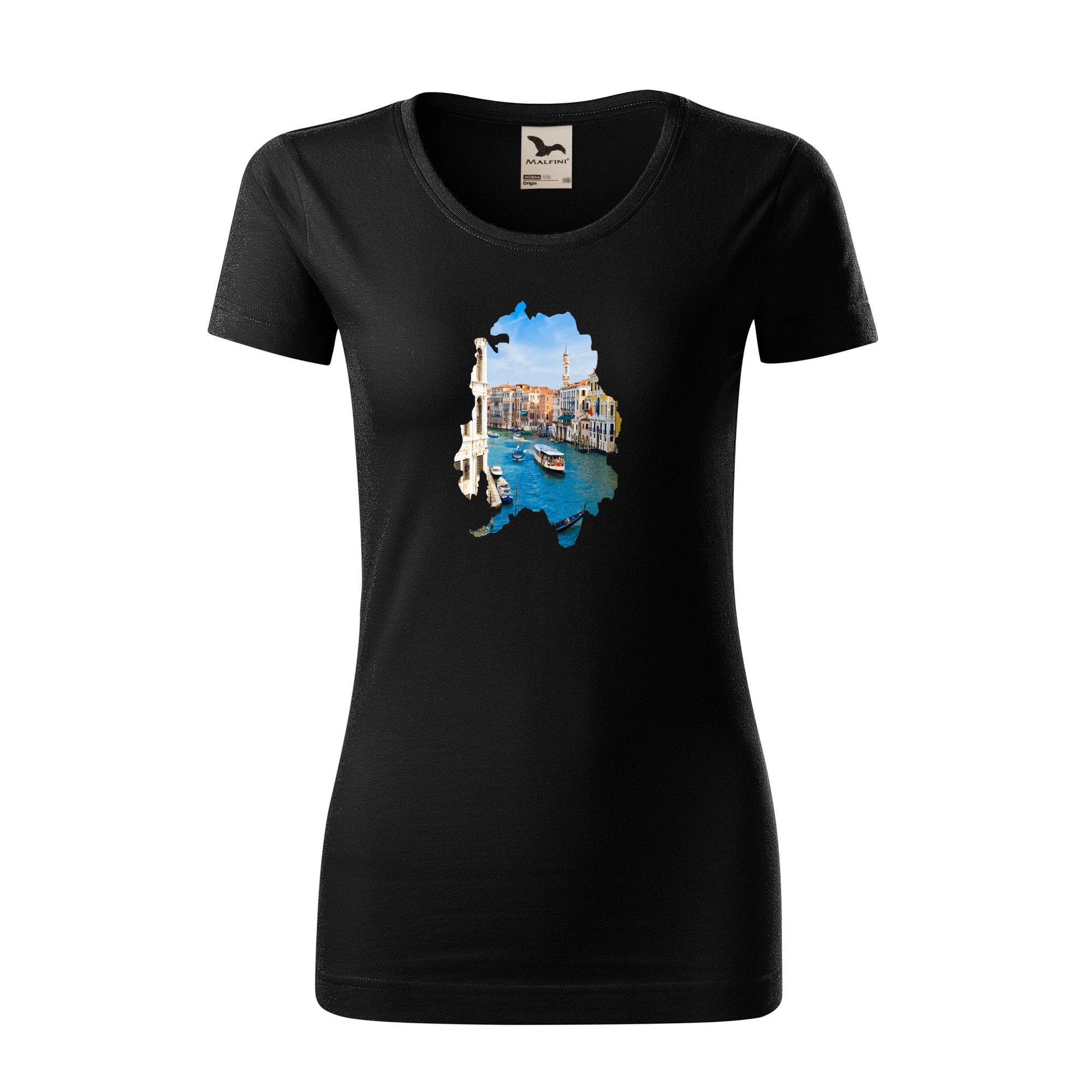 Tricou dama clasic, Malfini, Italy, Negru, L