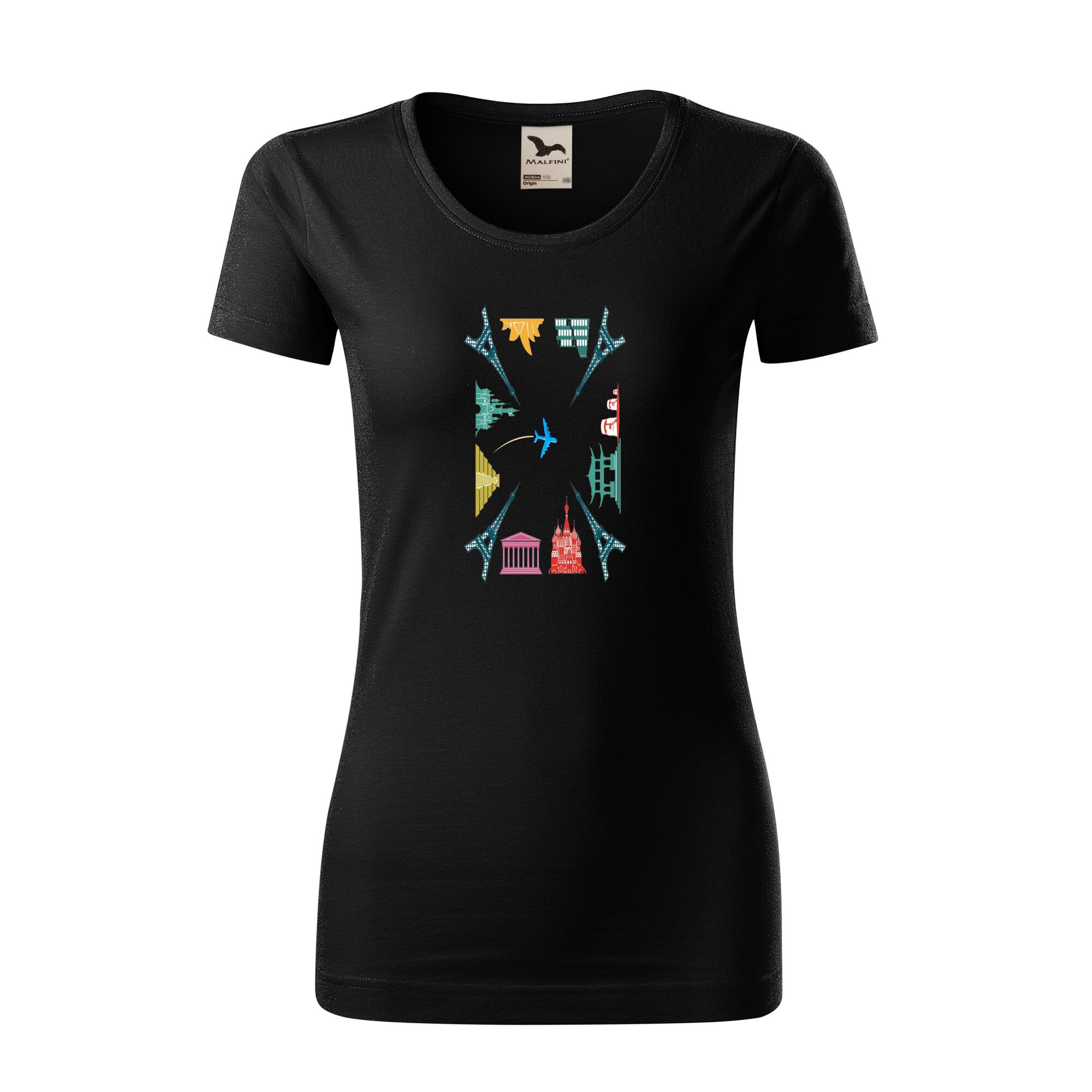 Tricou dama clasic, Malfini, Square World, Negru, S