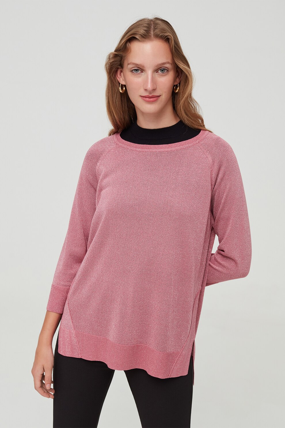 OVS, Pulover tricotat fin cu fibre metalizate, Lila, M