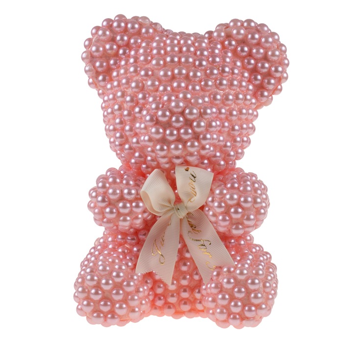 Ursulet perle in ambalaj cutie, 20 cm, Roz / CF4797-roz