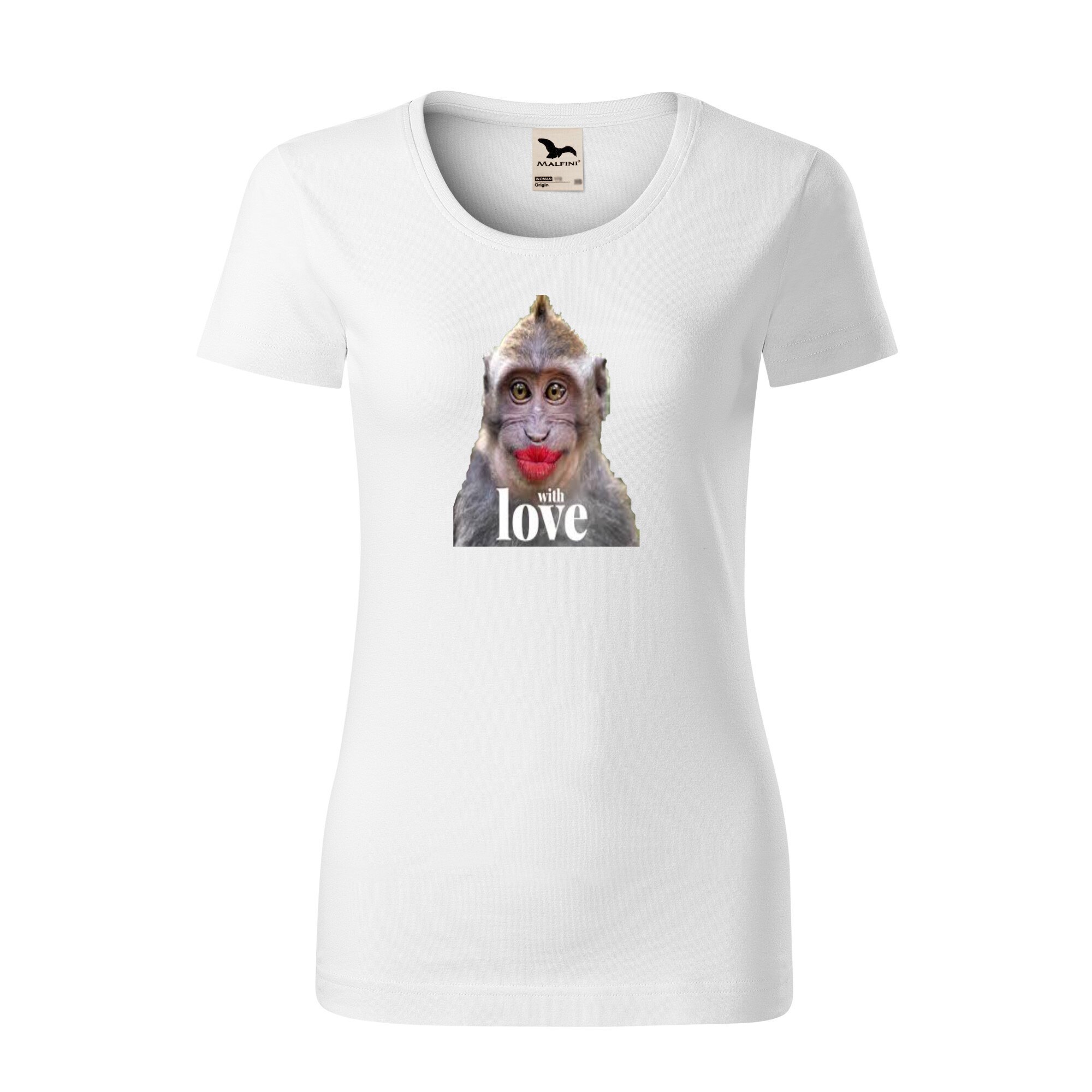 Tricou dama clasic, Malfini, Monkey Love, Alb, M