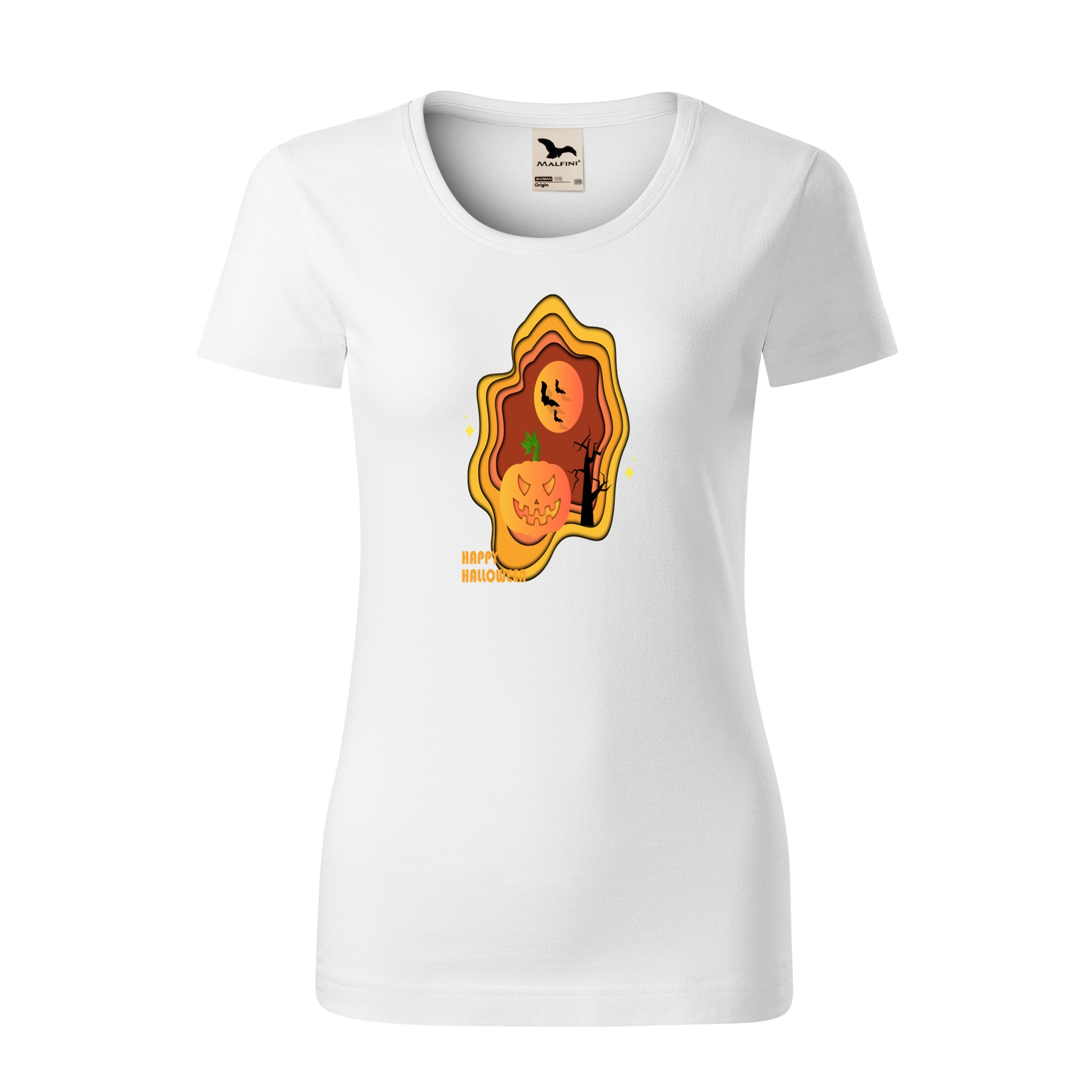 Tricou dama clasic, Malfini, Happy Halloween, Alb, L