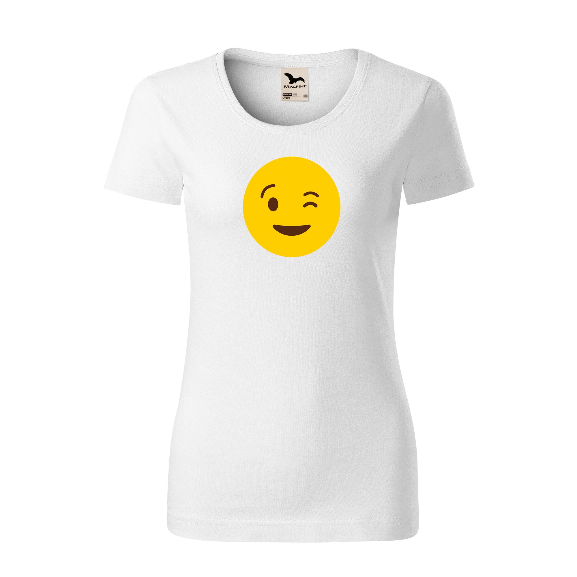 Tricou dama clasic, Malfini, Emoji Ok Pal Face, Alb, S