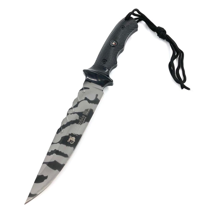 Cutit de vanatoare, Full Tang, 32 cm, maner ergonomic, model Tiger, teaca inclusa