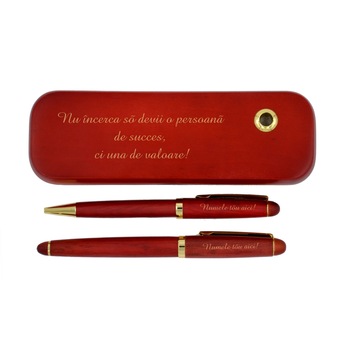 Set pix si stilou in cutie din lemn de trandafir, cadou personalizat pentru adolescenti Set pix si stilou in cutie din lemn de trandafir, cadou personalizat pentru adolescenti