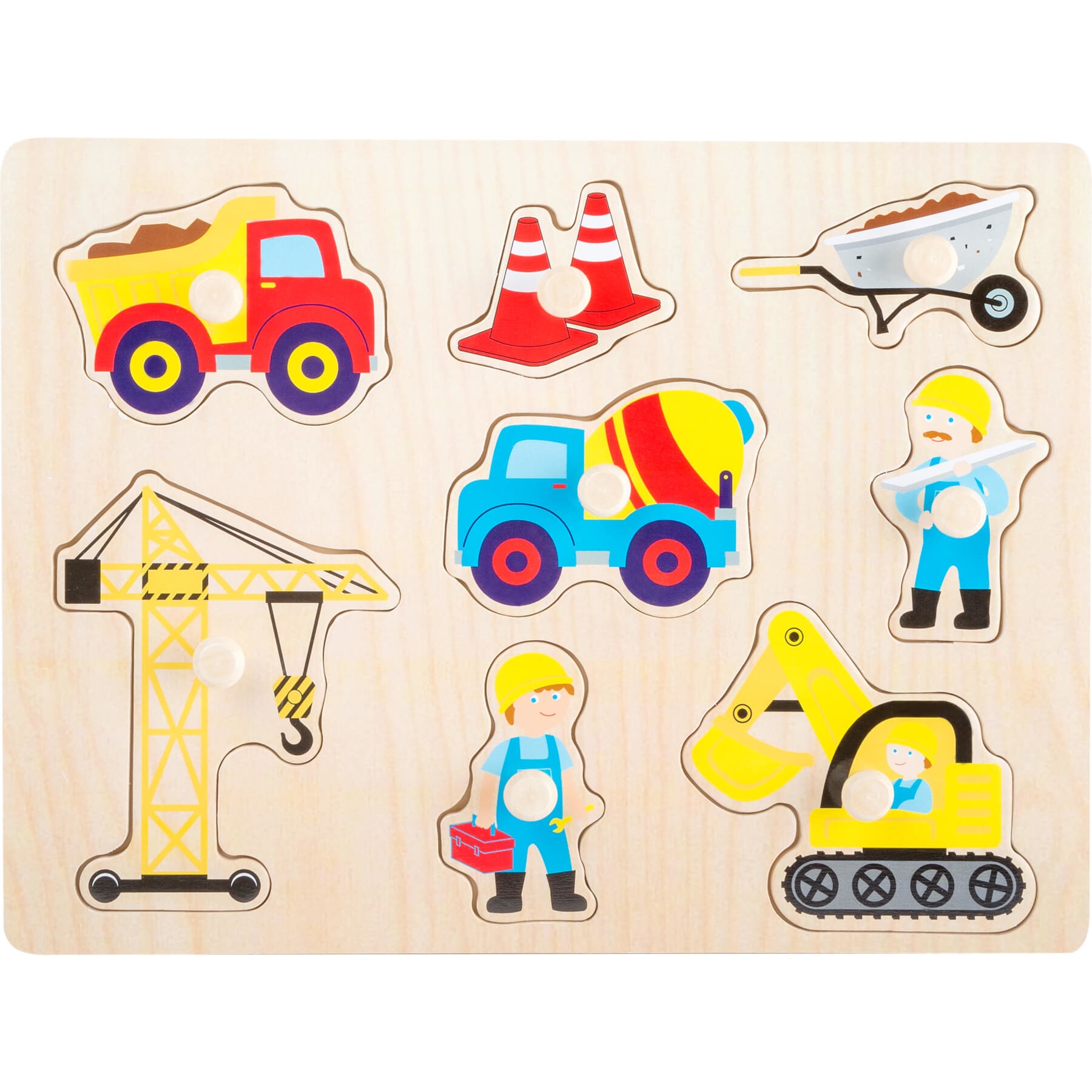 Puzzle santierul de constructii, cu bumbi, 10 piese, lemn