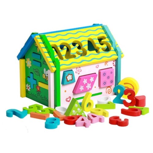 Sortator Casuta cu activitati din lemn, cifre si ceas, 7toys