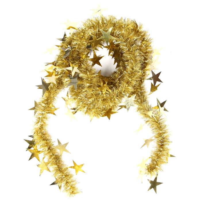 Мишура за коледна елха, златна, Шестпластова, D 3 см, 2 м