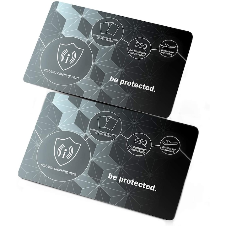 Блокираща карта за RFID и NFC защита NEVEQ, Сиво-черно, 2 бр