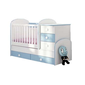 Patut transformabil MyKids Georgiana 3 cu leganare Alb-Albastru 160X70 Patut transformabil MyKids Georgiana 3 cu leganare Alb-Albastru 160X70