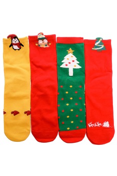 Set 4 perechi sosete din bumbac, colorate, cu modele vesele, Rosu/Alb Set 4 perechi sosete din bumbac, colorate, cu modele vesele, Rosu/Alb