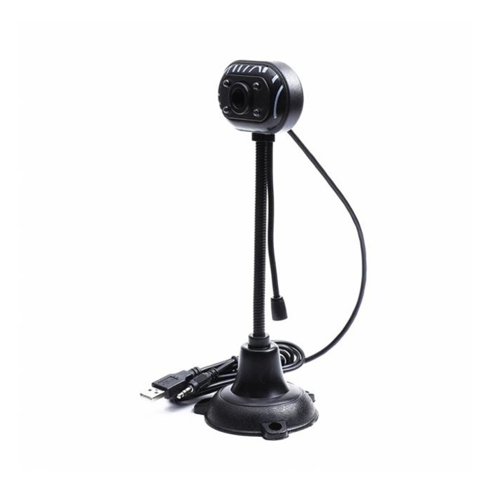 WEB kamera PC-hez, Laptophoz, Rugalmas állvány, Mikrofon, LED lámpák, 3MPx