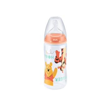 Biberon din polipropilena cu tetina din silicon 300 ml 0-6 luni Nuk First Choice Disney 527185, Portocaliu Biberon din polipropilena cu tetina din silicon 300 ml 0-6 luni Nuk First Choice Disney 527185, Portocaliu